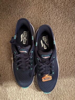 Skechers Navy Athletic Sneakers with Teal and Pink Accents